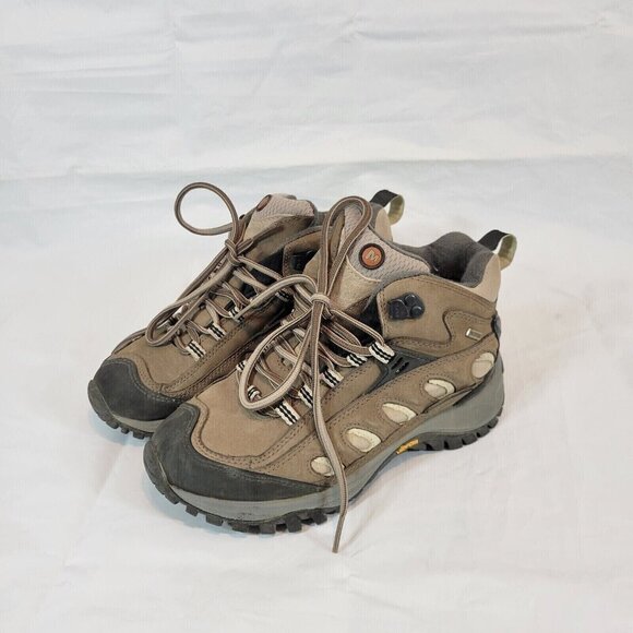 Merrell Radius Hiking Boots Women Size 6 High Top Waterproof Vibram Brown Gorp - Picture 1 of 9